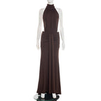 Halter Mock Neck Side Cut Out Ruched Mermaid Maxi Gown