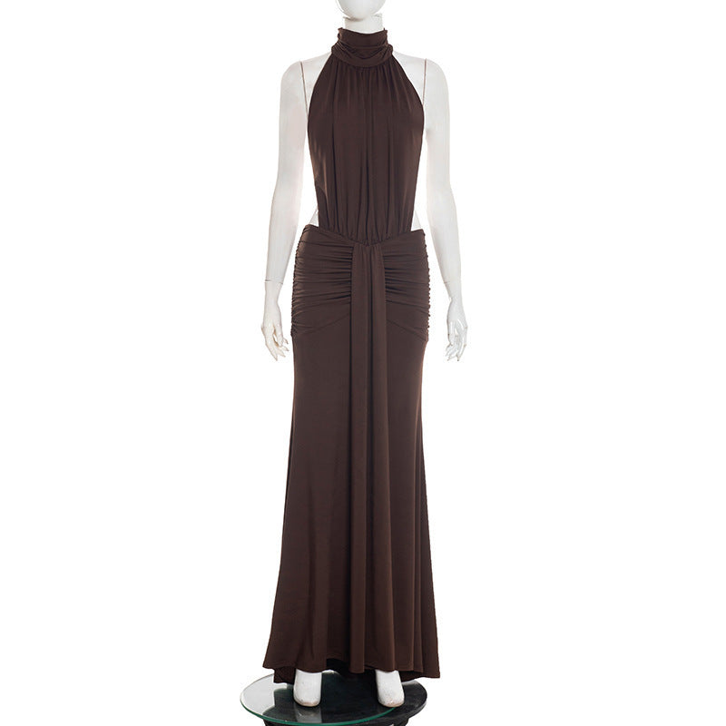 Halter Mock Neck Side Cut Out Ruched Mermaid Maxi Gown
