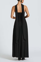 Elegant Off Shopulder Chiffon Pleated Hem Scarf Slit Maxi Dress