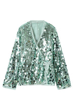 Fashion Sequined Long-sleeved V-neck Loose Lace-up Cardigan
