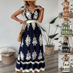 Aurora Minimalist Women's Embroidered V Neck Maxi Dress Elevated Occasion Wear