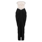 Lace Embellished Strapless Corset Basque Waist High Split Maxi Gown