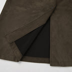 Brown Suede Long Sleeve Long Coat