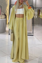Beach Cottage Open Front Long Pleated Lantern Sleeve Long Cover-up Jacket