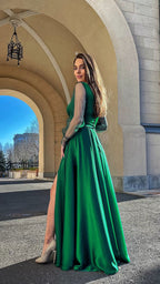 Square Neck Sheer Organza Puff Sleeve Satin Pleated Ball Gown Maxi Dress