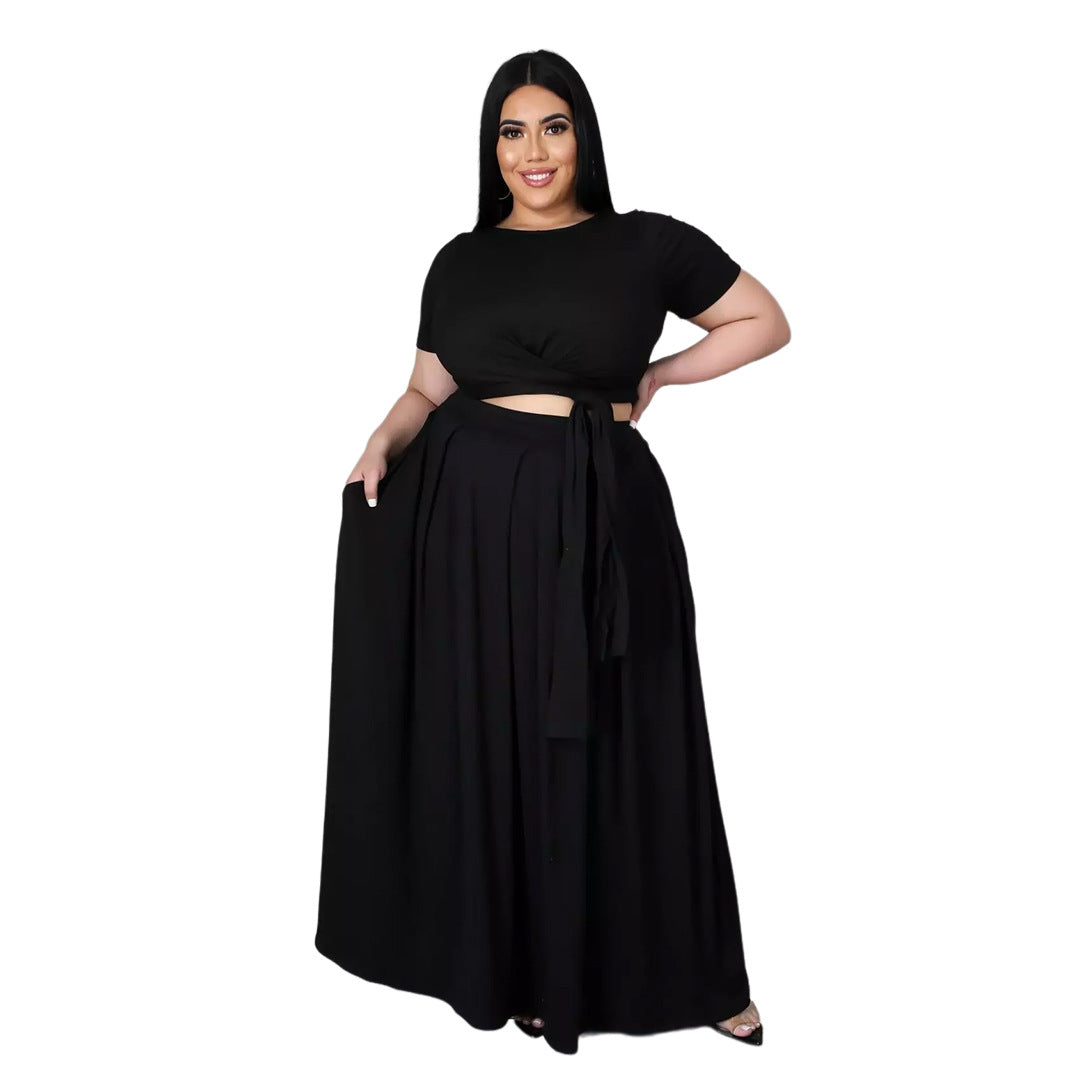 Curvy Solid Color Two-Piece Set
