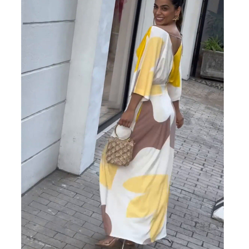 V neck High Waist Floral Dress