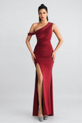 Umeko Burgundy One-Shoulder Pleated Maxi Dress