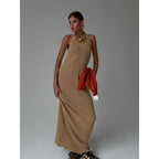 Suspender Sleeveless Ripped Long Dress