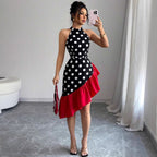 Inés Exclusive Women's Asymmetric Wrap Dress with Dots and Ruffle Details Premium Wardrobe Essential