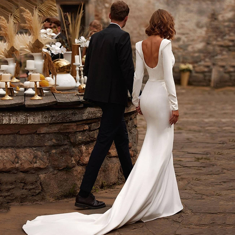 Rafaela Elevated Wedding Dress with Square Neckline and Long Sleeves Chic Silhouette Collection