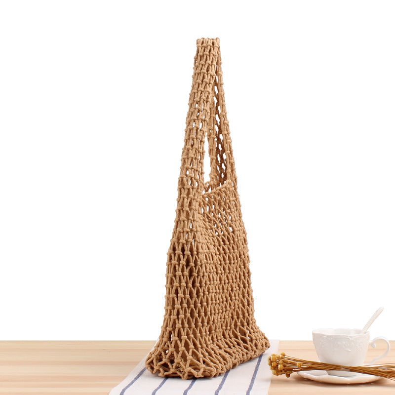 Solid Color Net Hand-Woven Bag Handmade Shoulder Bag