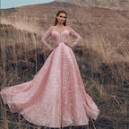 Off Shoulder Sweetheart Lace Long Sleeve Ball Gown