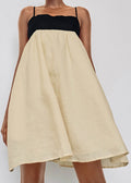Contrast Band Spaghetti Strap Empire Waist Linen A-Line Mini Dress