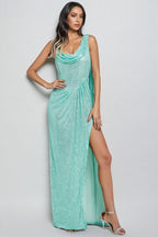 Nerissa Sequin Pressed Pleated Split Maxi Dress
