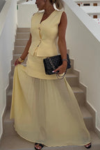 Stylish and Elegant Knit Gold Buttons V-neck Loose Vest