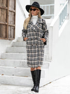 Houndstooth Woolen Plaid Trench Coat