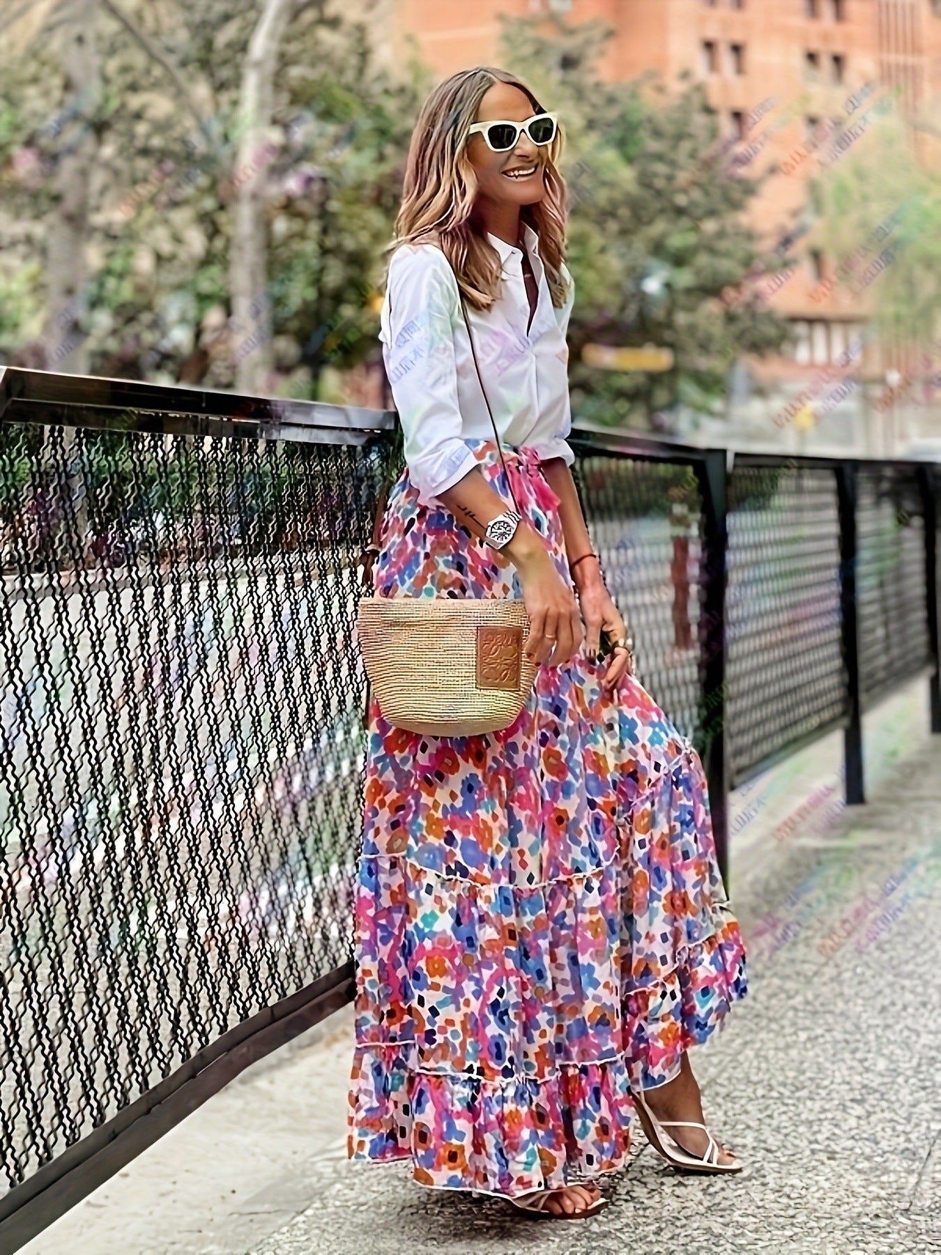 Summer Women Positioning Printing Loose Casual Vacation Big Hem Skirt