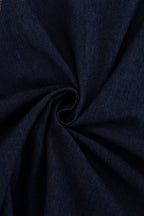 Mandarin Collar Button Front Puff Sleeve Cinched Waist Denim Mini Dress