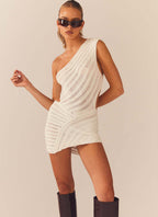 One Shoulder Ribbed Knit Side Cut Out Bodycon Mini Dress