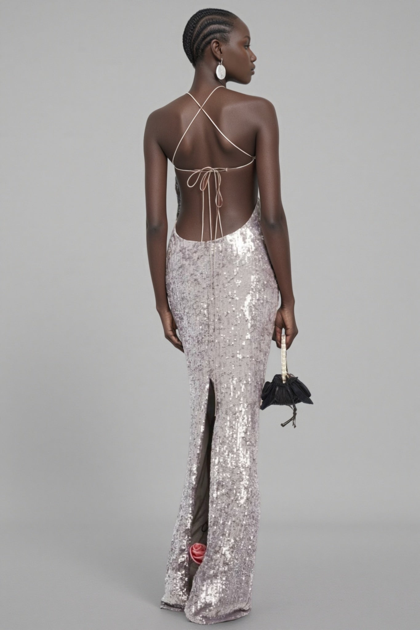 Soraya Silver Sequin 3D Floral Maxi Dress