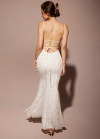 Spaghetti Strap Lace Overlay Mermaid Maxi Dress