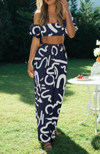Summer Puff Sleeves Sexy Printed Set