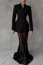 Long sleeved satin top S V collar single button long sleeved set