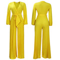 Summer V neck Pleated Wide Leg Jumpsuit