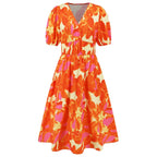 V Neck Bohemian Printed Dress A Line Dress