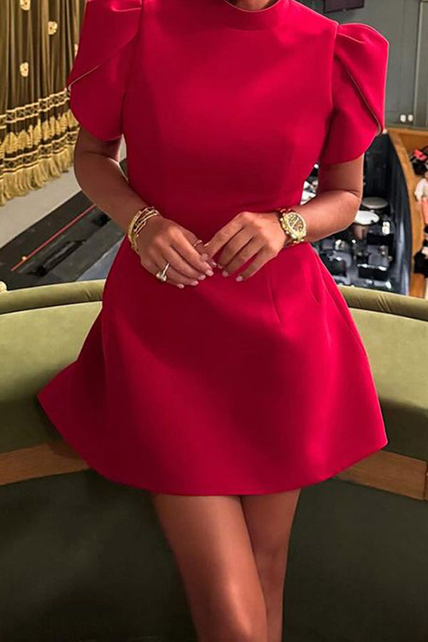 Sweet Moment Slit Short Sleeve Backless Removable Satin Bow Mini Dress