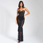 Lace Corset Peplum Top Mermaid Maxi Skirt Two Piece Set