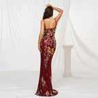 Hip-wrapped sequined banquet mermaid evening dress