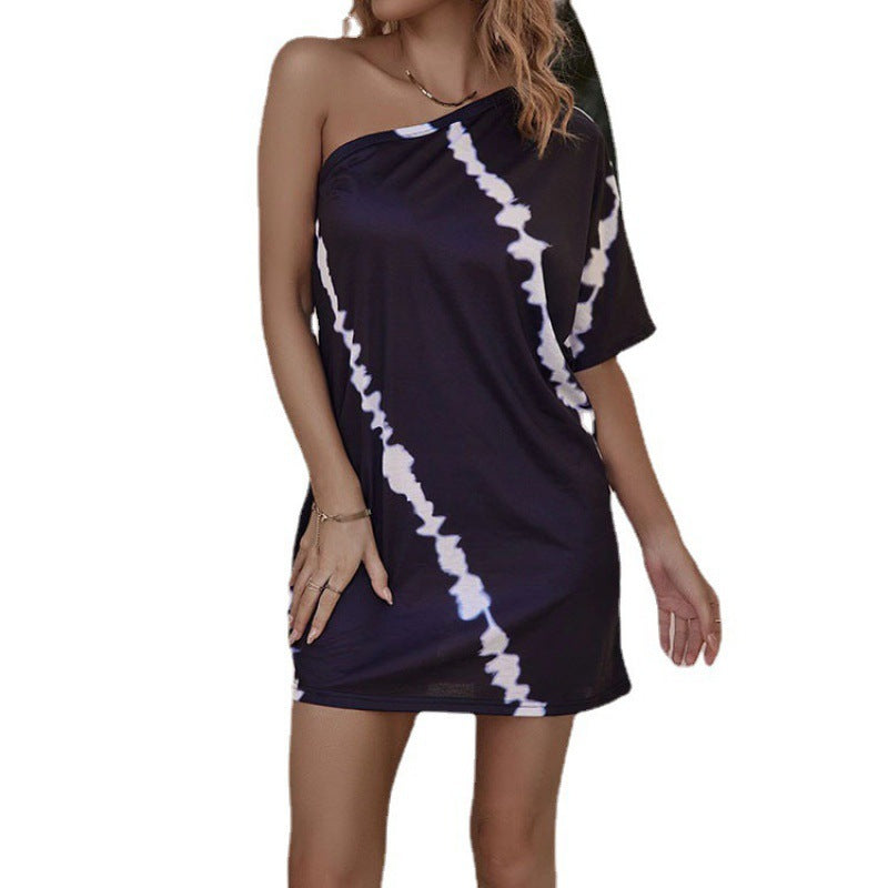 Fabiola Exclusive Women's Asymmetric Summer Dress with Creative Pattern Elevated Occasion Wear