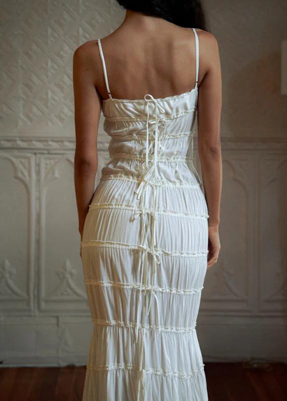 Spaghetti Strap Ruffle Trim Tiered Bow Front Maxi Dress