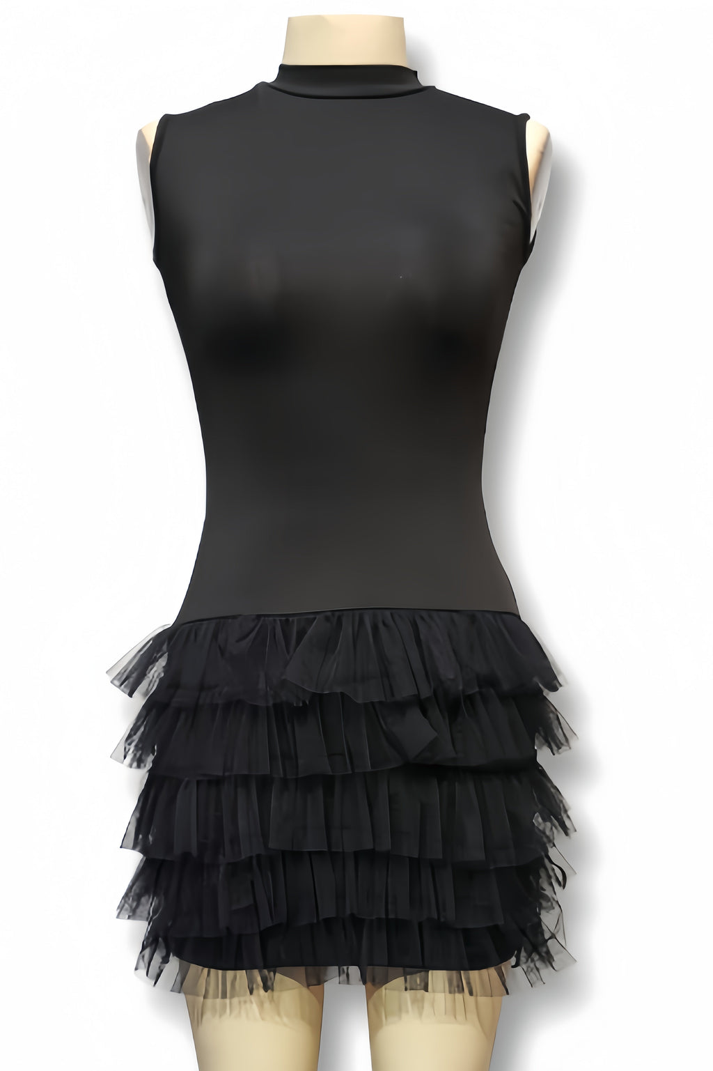 Lami Solid Black Sleeveless Mini Dress