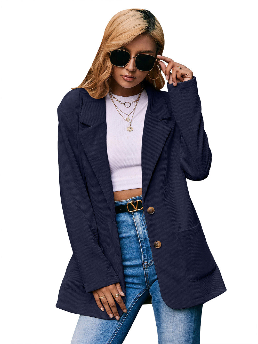 Corduroy Single-Breasted Blazer