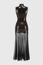 Mayads High Neck Sequin Mesh Maxi Dress