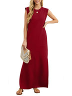 Crew Neck Muscle Tank Sleeveless Relaxed Shift Maxi Dress