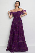 Vesper Purple One Shoulder Floral Maxi Dress