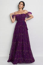 Vesper Purple One Shoulder Floral Maxi Dress
