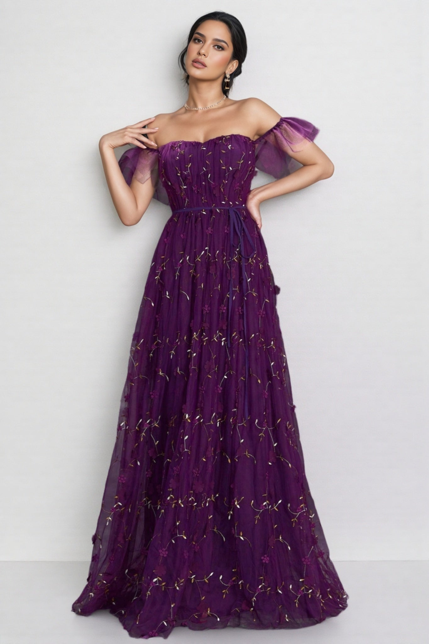 Vesper Purple One Shoulder Floral Maxi Dress