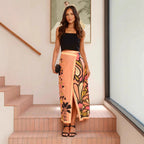 Women Skirt Floral Print Slit Sexy Sheath A Swing Skirt