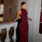 Halter Neck Hip-Wrapped Fishtail Maxi Dress