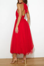 Fairy Vibes Tulle Gathered Detail Halter Maxi Dress