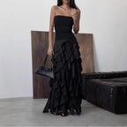 Mercedes Statement Women's Evening Dress with Flowing Ruffle Details Elevated Occasion Wear