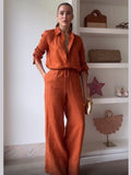 Solid Color Casual Lace Up Two Piece Sets Women