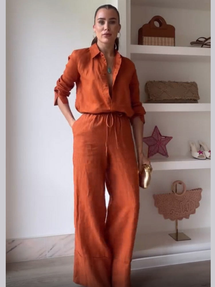 Solid Color Casual Lace Up Two Piece Sets Women