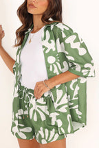 Polo Collar Printed Short Top Shorts Set
