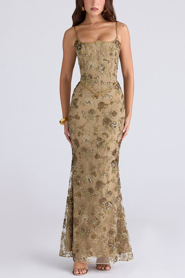 Stylish Sleeveless Halter-neck Slim-fit Backless Tie-up Elegant Maxi Dress